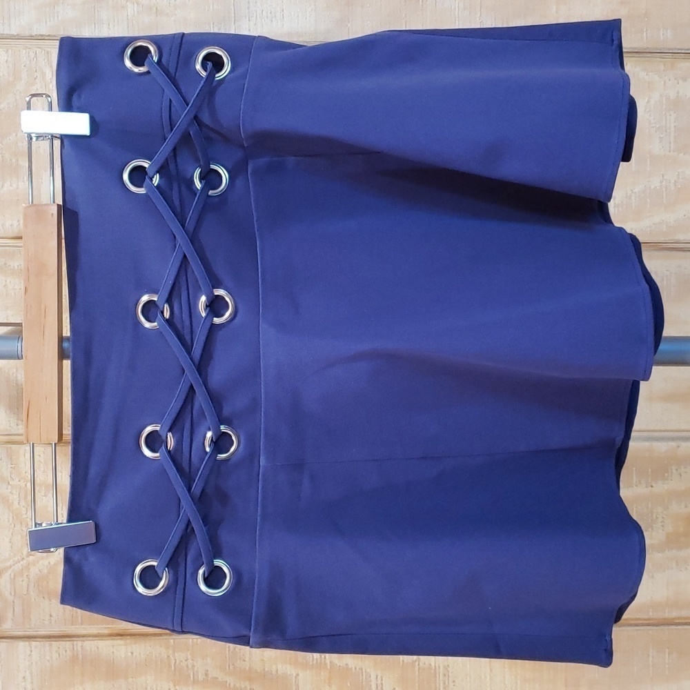Parker Milos Blue Cross Lace Up Horizon Cotton Blend Skater Skirt Size L